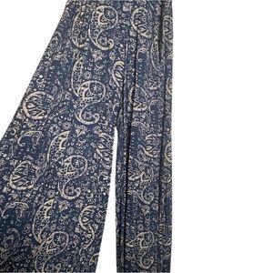 Navy and Cream Paisley Flaired Pants